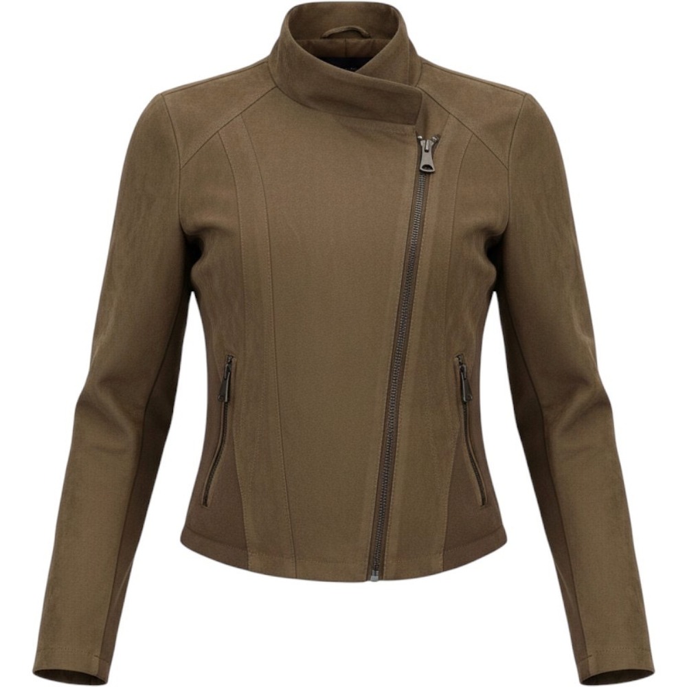 Marc New York Andrew Marc Faux Suede Moto Jacket Olive Green XS
